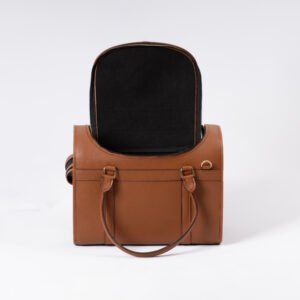 El Yapımı Suni Deri Kedi ve Köpek Taşıma Çantası Kahverengi