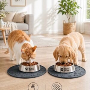 Silikon Mama Matı Kedi & Köpek İçin | Kaymaz, Yıkanabilir, Havuzlu Mama Altlığı